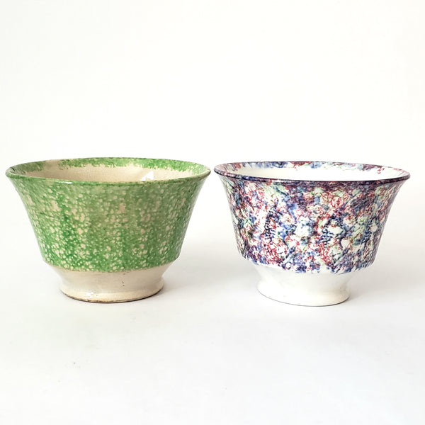 Pair of Antique Stick Spatterware Spongeware Handleless Cups Not Perfect