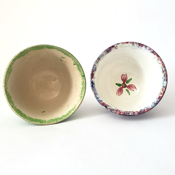 Pair of Antique Stick Spatterware Spongeware Handleless Cups Not Perfect