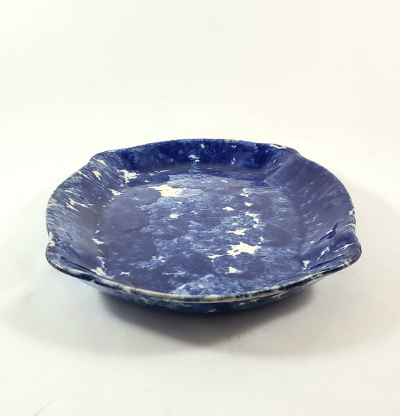 Antique Cobalt Blue and White Oval Stoneware Spongeware Platter 13"