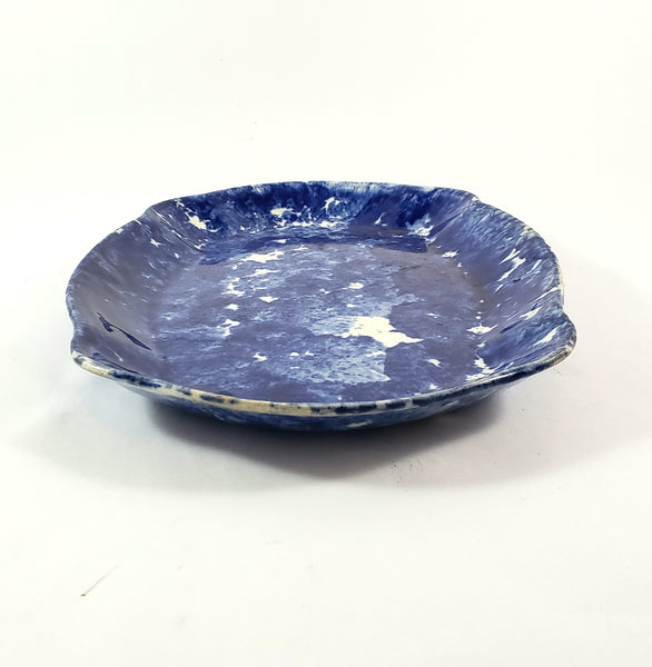 Antique Cobalt Blue and White Oval Stoneware Spongeware Platter 13"