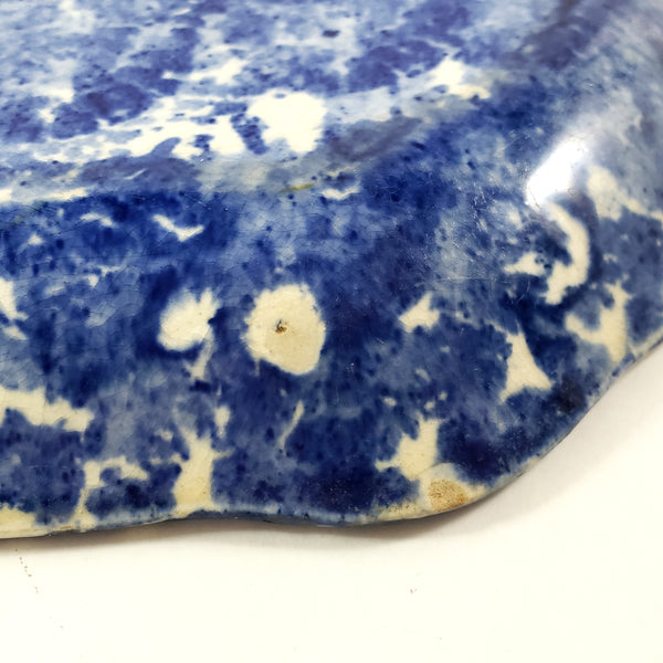 Antique Cobalt Blue and White Oval Stoneware Spongeware Platter 13"