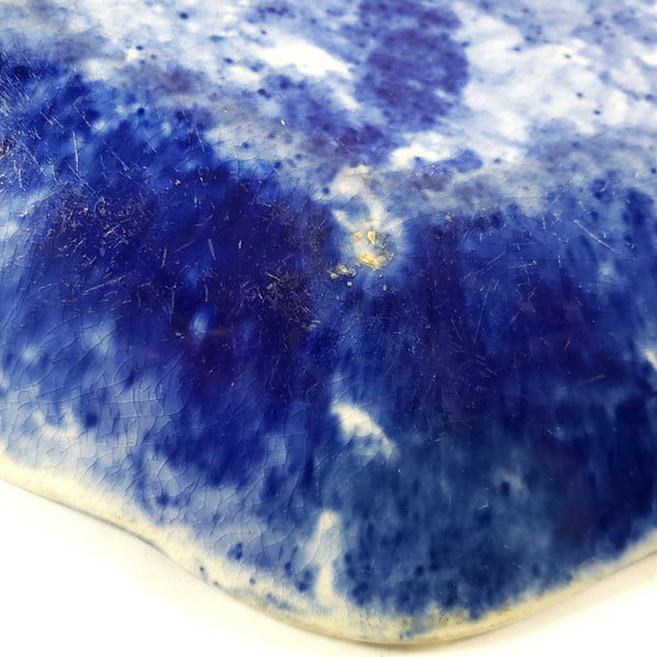 Antique Cobalt Blue and White Oval Stoneware Spongeware Platter 13"