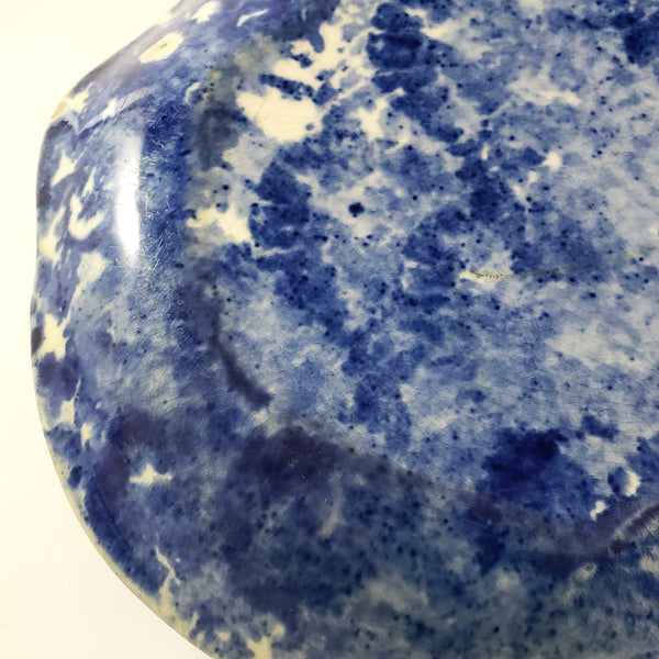 Antique Cobalt Blue and White Oval Stoneware Spongeware Platter 13"