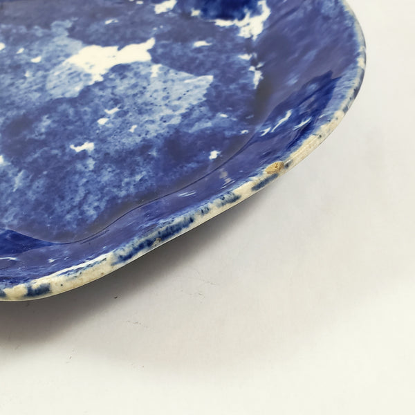 Antique Cobalt Blue and White Oval Stoneware Spongeware Platter 13"