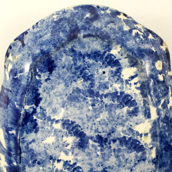 Antique Cobalt Blue and White Oval Stoneware Spongeware Platter 13"