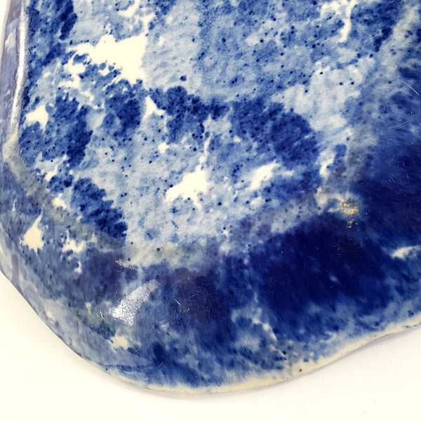 Antique Cobalt Blue and White Oval Stoneware Spongeware Platter 13"