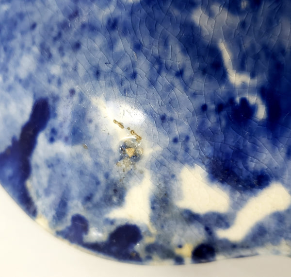Antique Cobalt Blue and White Oval Stoneware Spongeware Platter 13"