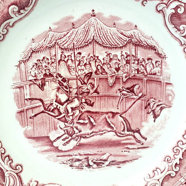 Antique English Red Transferware Plate Costumbres Espanoles 10 1/2"