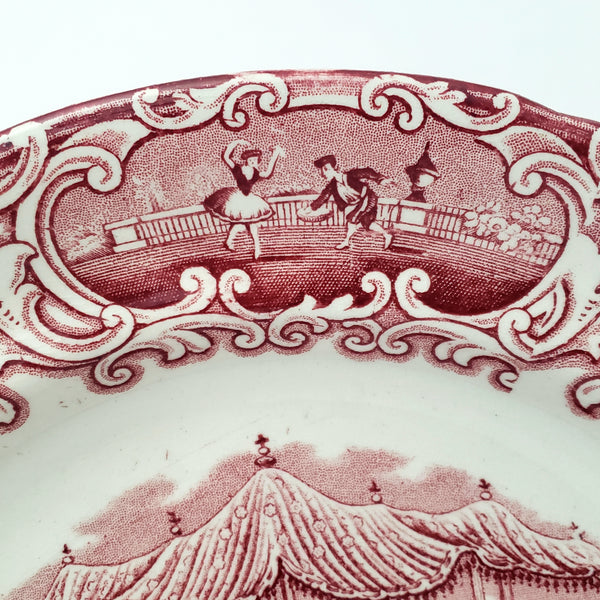 Antique English Red Transferware Plate Costumbres Espanoles 10 1/2"