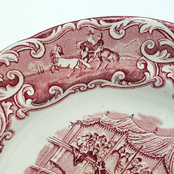 Antique English Red Transferware Plate Costumbres Espanoles 10 1/2"