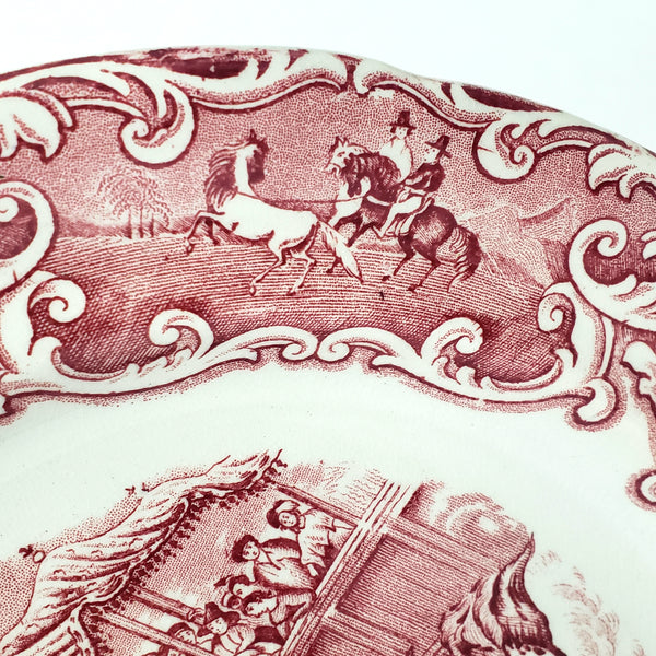 Antique English Red Transferware Plate Costumbres Espanoles 10 1/2"