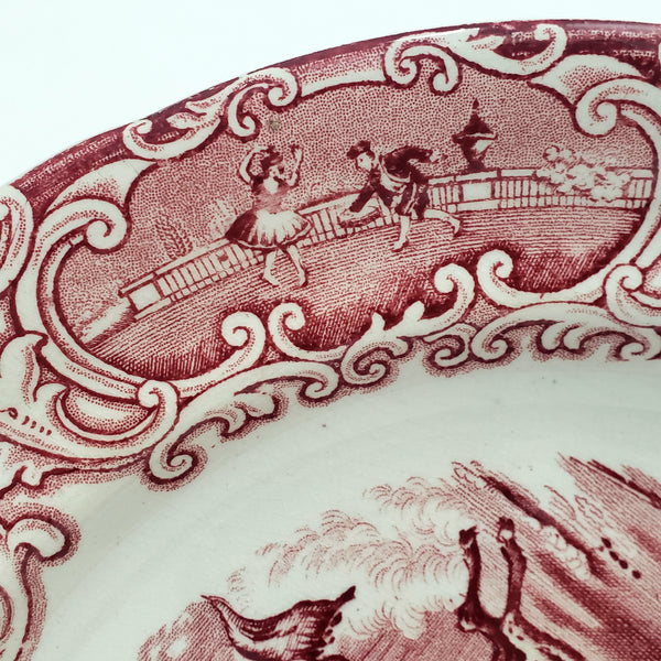 Antique English Red Transferware Plate Costumbres Espanoles 10 1/2"