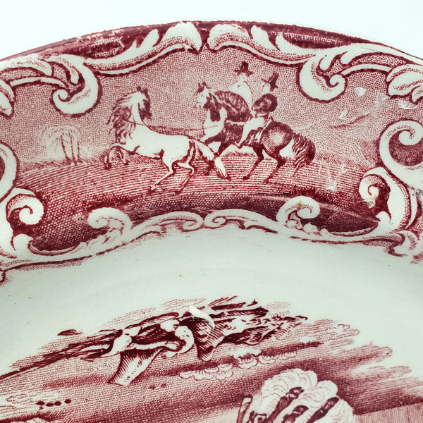 Antique English Red Transferware Plate Costumbres Espanoles 10 1/2"