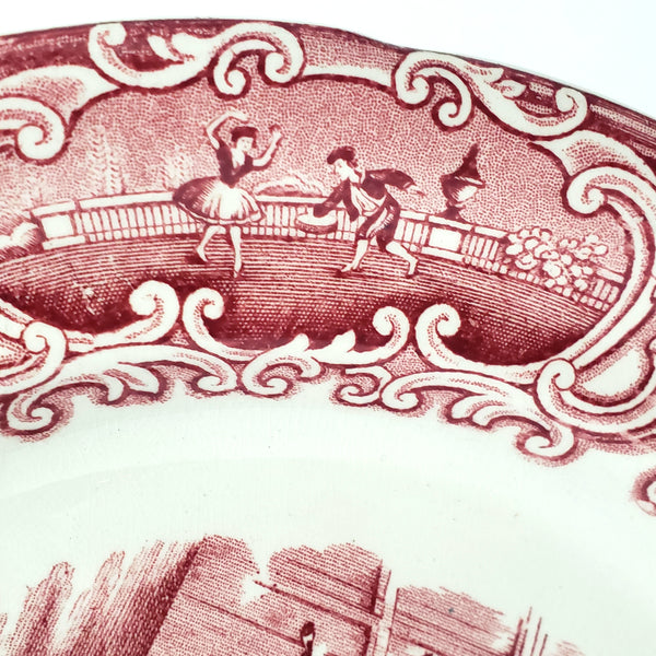 Antique English Red Transferware Plate Costumbres Espanoles 10 1/2"