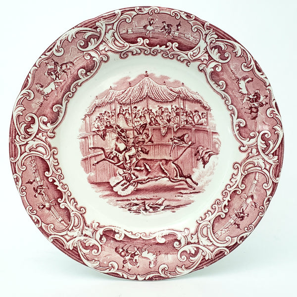 Antique English Red Transferware Plate Costumbres Espanoles 10 1/2""