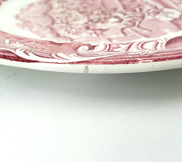 Antique English Red Transferware Plate Costumbres Espanoles 10 1/2"