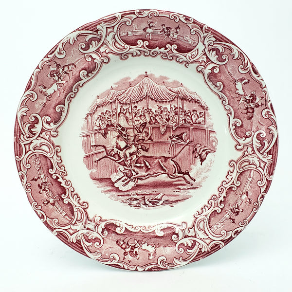 Antique English Red Transferware Plate Costumbres Espanoles 10 1/2"