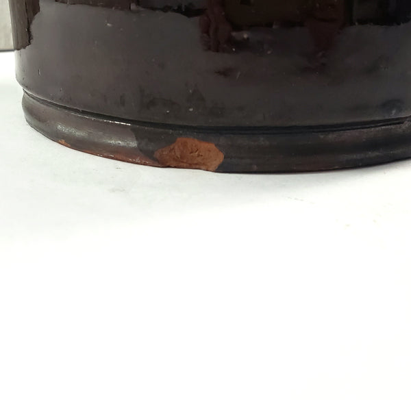 Antique Dark Brown Glazed Redware Jar 8 1/4" 2 Quart