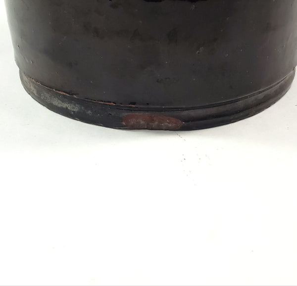Antique Dark Brown Glazed Redware Jar 8 1/4" 2 Quart