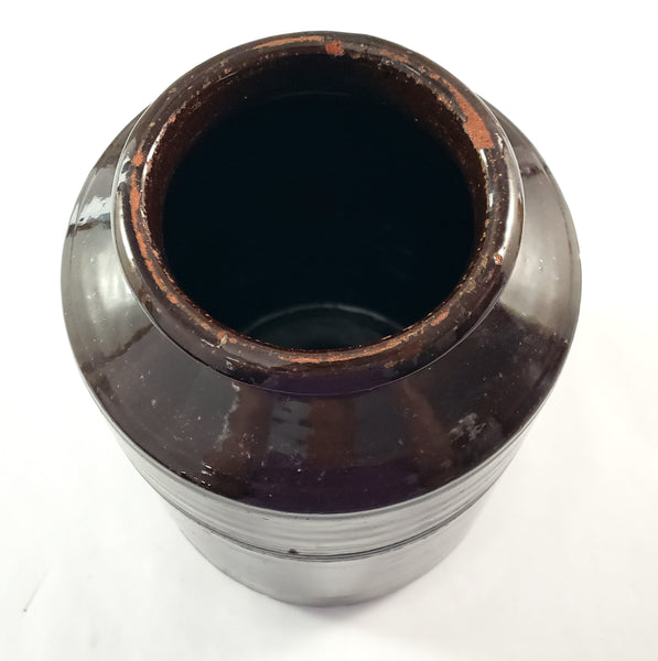 Antique Dark Brown Glazed Redware Jar 8 1/4" 2 Quart