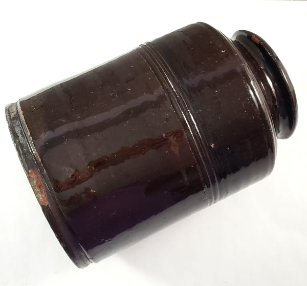 Antique Dark Brown Glazed Redware Jar 8 1/4" 2 Quart
