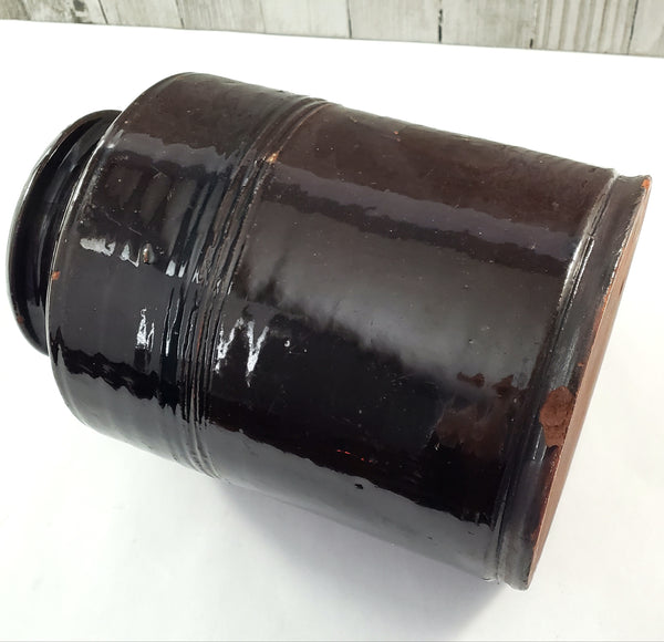 Antique Dark Brown Glazed Redware Jar 8 1/4" 2 Quart