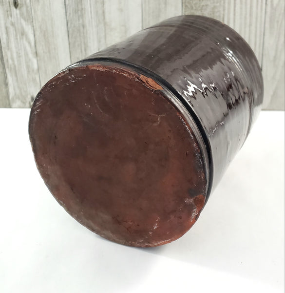 Antique Dark Brown Glazed Redware Jar 8 1/4" 2 Quart