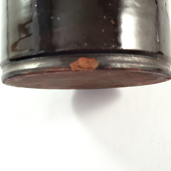 Antique Dark Brown Glazed Redware Jar 8 1/4" 2 Quart