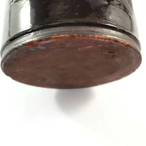 Antique Dark Brown Glazed Redware Jar 8 1/4" 2 Quart