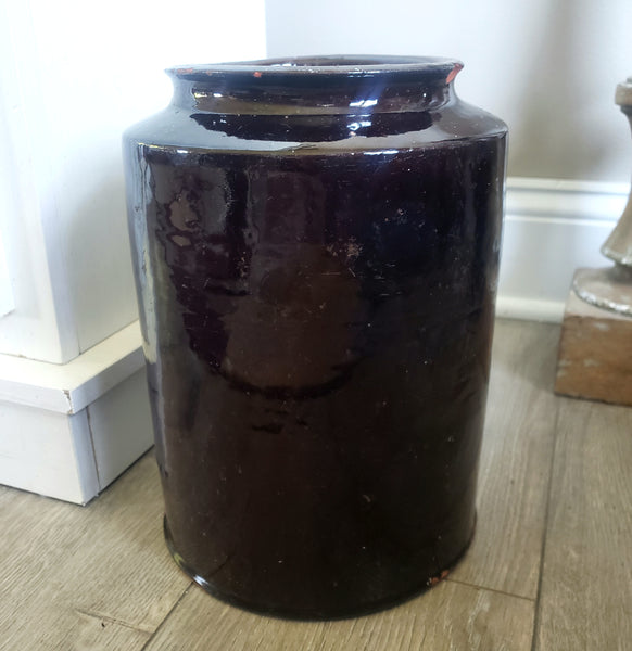 Antique Redware Dark Brown Glazed Storage Jar 9 3/4" Gallon