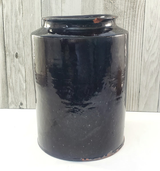 Antique Redware Dark Brown Glazed Storage Jar 9 3/4" Gallon