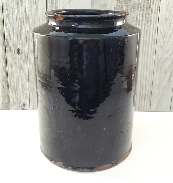 Antique Redware Dark Brown Glazed Storage Jar 9 3/4" Gallon