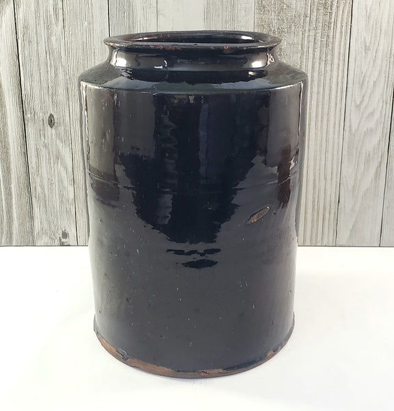 Antique Redware Dark Brown Glazed Storage Jar 9 3/4" Gallon