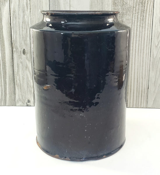 Antique Redware Dark Brown Glazed Storage Jar 9 3/4" Gallon