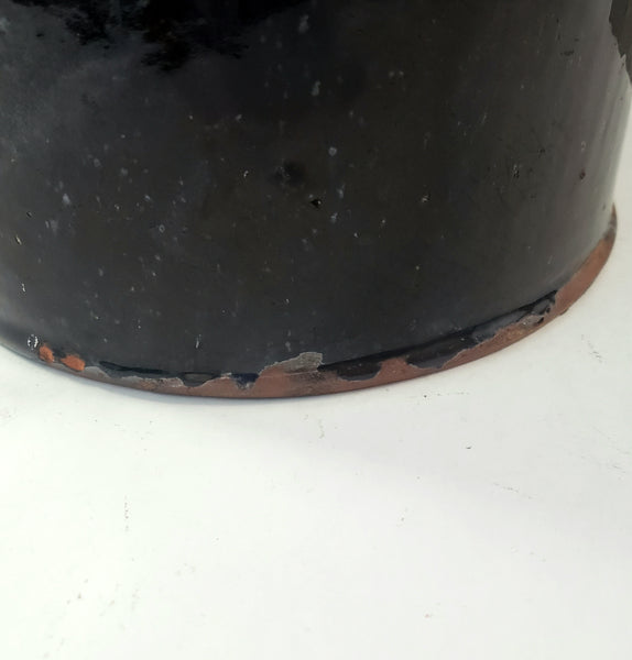 Antique Redware Dark Brown Glazed Storage Jar 9 3/4" Gallon