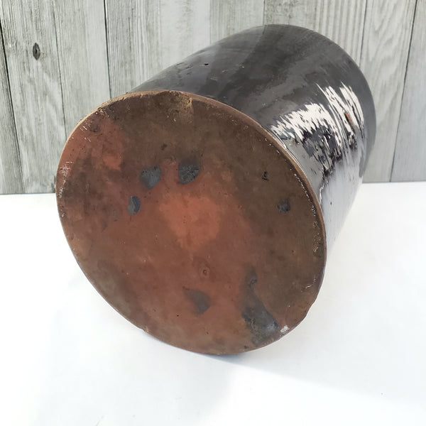Antique Redware Dark Brown Glazed Storage Jar 9 3/4" Gallon