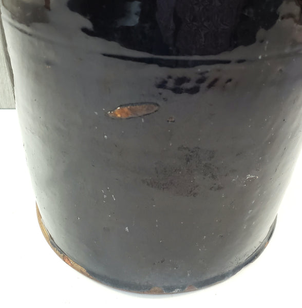 Antique Redware Dark Brown Glazed Storage Jar 9 3/4" Gallon