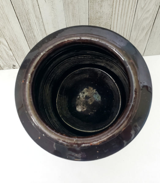 Antique Redware Dark Brown Glazed Storage Jar 9 3/4" Gallon