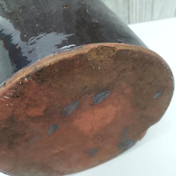 Antique Redware Dark Brown Glazed Storage Jar 9 3/4" Gallon