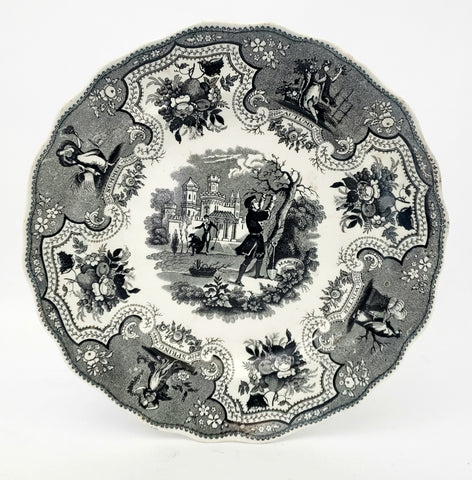 Antique Black Transferware Plate 9 1/4" SEASONS by Adams England