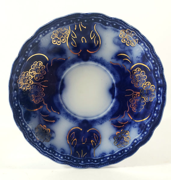 Antique English Flow Blue tea Cup, Saucer & Plate SEVILLE by Wood & Son