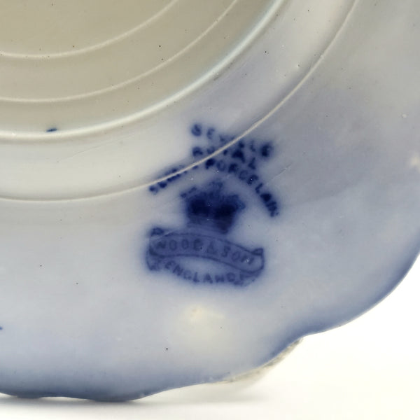Antique English Flow Blue tea Cup, Saucer & Plate SEVILLE by Wood & Son