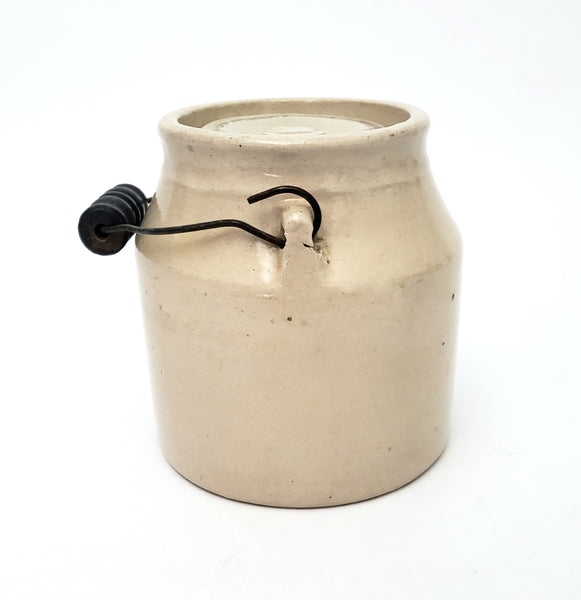 Antique Stoneware Preserve Jar 1 Quart Metal Bail Handle Wood Grip