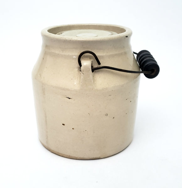 Antique Stoneware Preserve Jar 1 Quart Metal Bail Handle Wood Grip