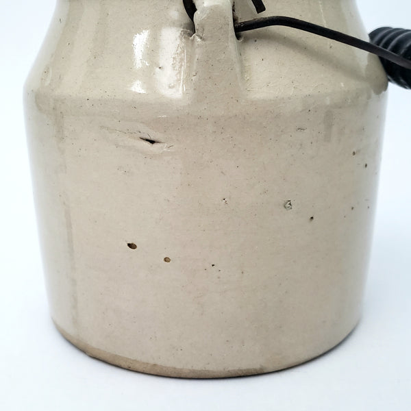Antique Stoneware Preserve Jar 1 Quart Metal Bail Handle Wood Grip