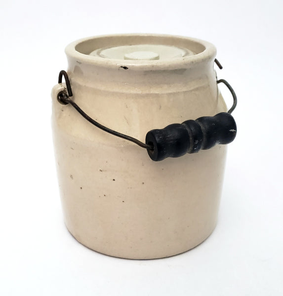 Antique Stoneware Preserve Jar 1 Quart Metal Bail Handle Wood Grip