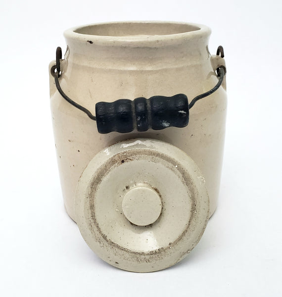 Antique Stoneware Preserve Jar 1 Quart Metal Bail Handle Wood Grip