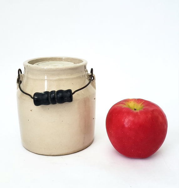 Antique Stoneware Preserve Jar 1 Quart Metal Bail Handle Wood Grip