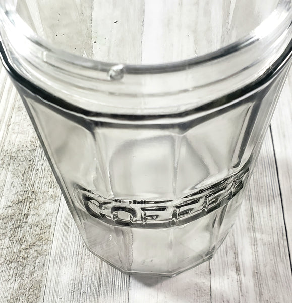 Antique Hoosier Cabinet Clear Glass COFFEE Jar Colonial Style with Tin Lid