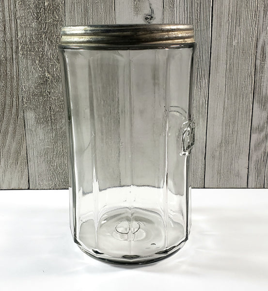 Antique Hoosier Cabinet Clear Glass COFFEE Jar Colonial Style with Tin Lid